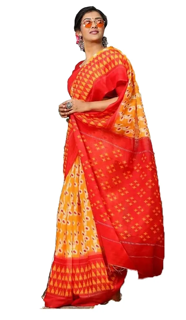 Handicraft_Women's_Ikat_Pure_Soft_Cotton_Saree_With_Blouse_Piece_Barkha_With_Blouse_Piece